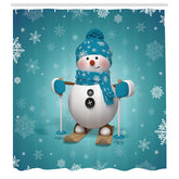 Lofaris Cute Cartoon Snowman Blue Christmas Shower Curtain